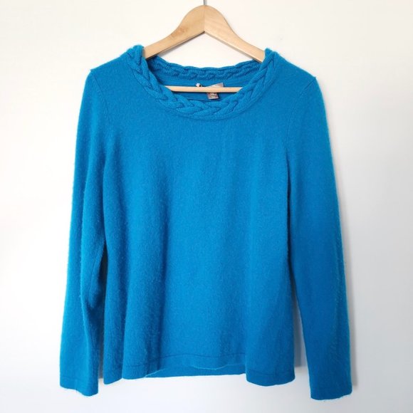 Charter Club Cashmere Sweater Turquoise Cable Knit Braid Detail Blue Large - Picture 9 of 9